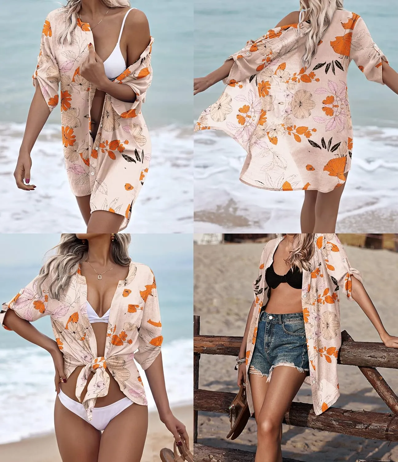 AI'MAGE Women's Swimsuit Cover Ups Shirt V-Neck Button Down Bathing Suit Coverups Beach Tunic Top S-3XL
