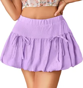 Avidlove Mini Skirt for Women Sexy Bubble Puffy Hem Y2K Elastic Waist A Line Basic Casual Skirts S-XXL