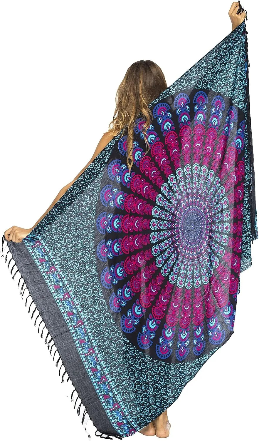 Back From Bali Womens Sarong Beach Swimsuit Bikini Cover up Wrap Peacock & Clip
