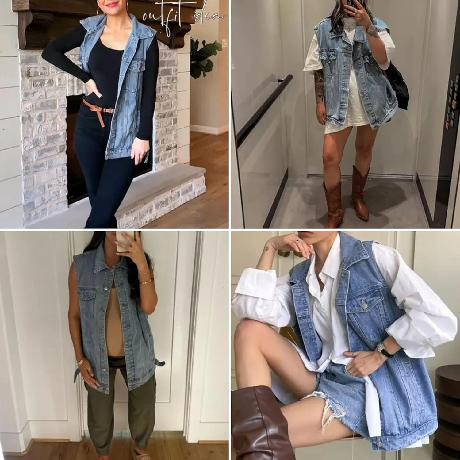 FindThy Womens Vintage Denim Jean Vest Oversized Button Down Jean Waistcoat Gilet