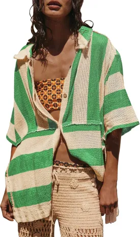 Gacaky Women's Lightweight Button Down Shirt 2025 Summer Swimsuit Crochet Swim Cover Up Beach Shirt Tops Vacation Outfits