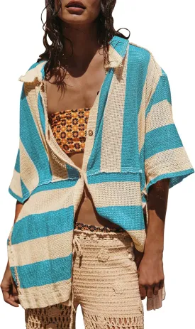 Gacaky Women's Lightweight Button Down Shirt 2025 Summer Swimsuit Crochet Swim Cover Up Beach Shirt Tops Vacation Outfits