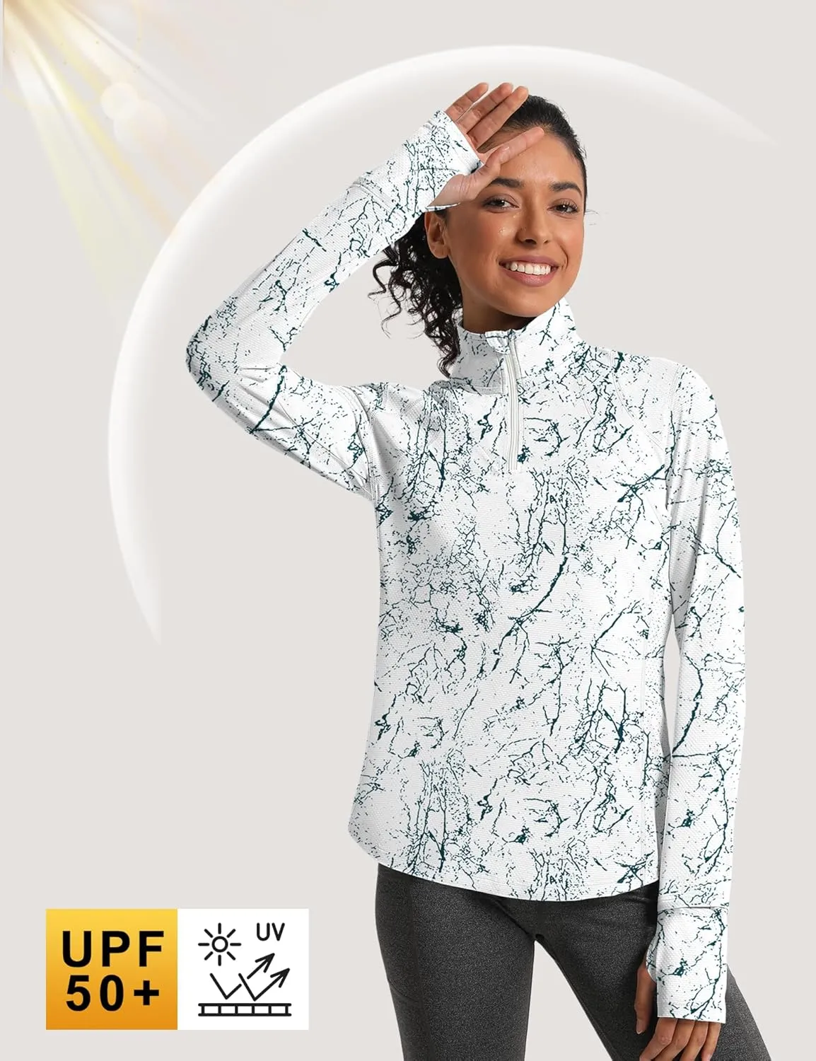 IECCP Womens Long Sleeve Shirts Sun Protection Quarter Zip Pullover Summer Quick Dry Athletic Hiking Running Workout Tops