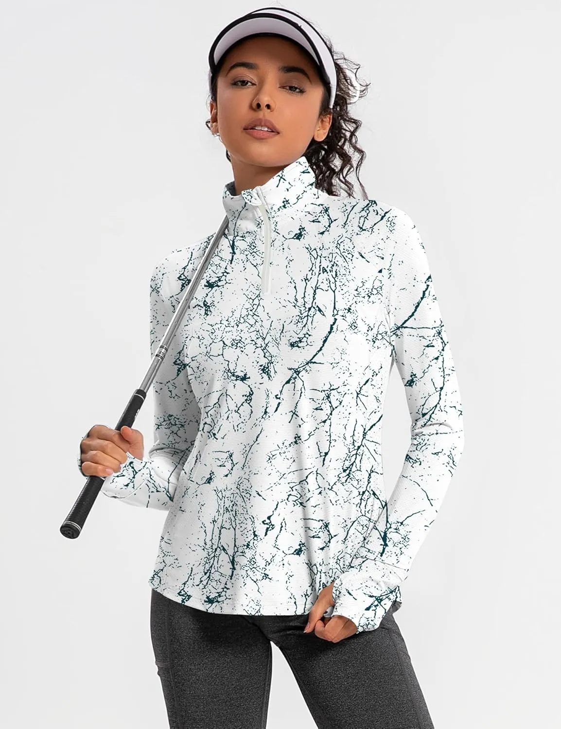 IECCP Womens Long Sleeve Shirts Sun Protection Quarter Zip Pullover Summer Quick Dry Athletic Hiking Running Workout Tops