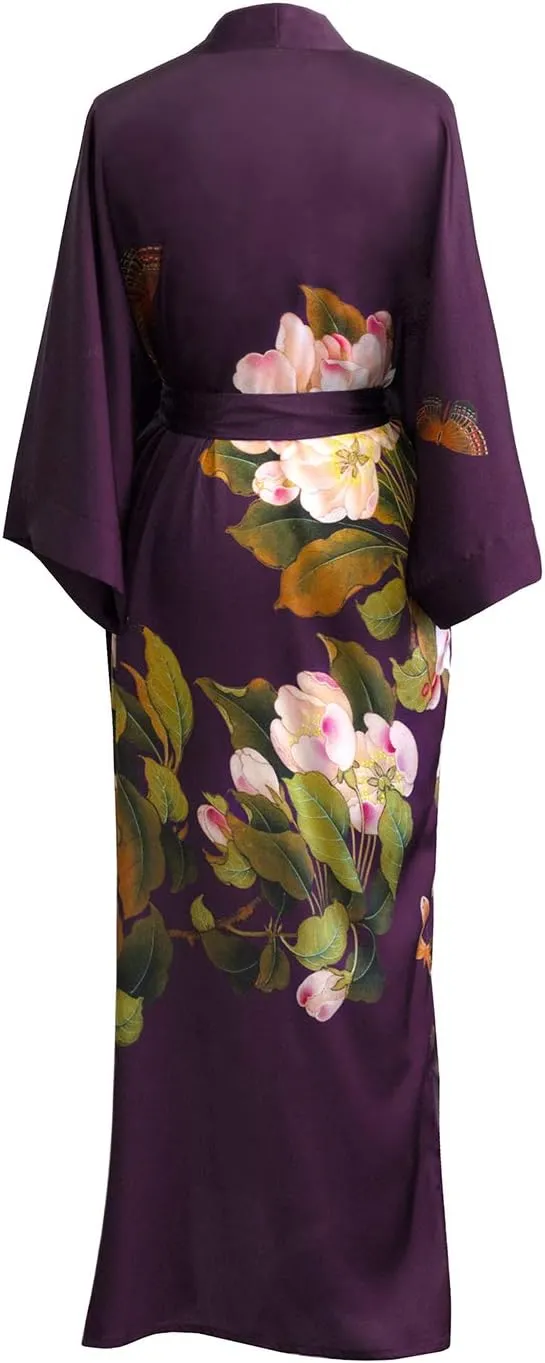 KIM ONO Women's Charmeuse Kimono Robe Long - Watercolor Floral
