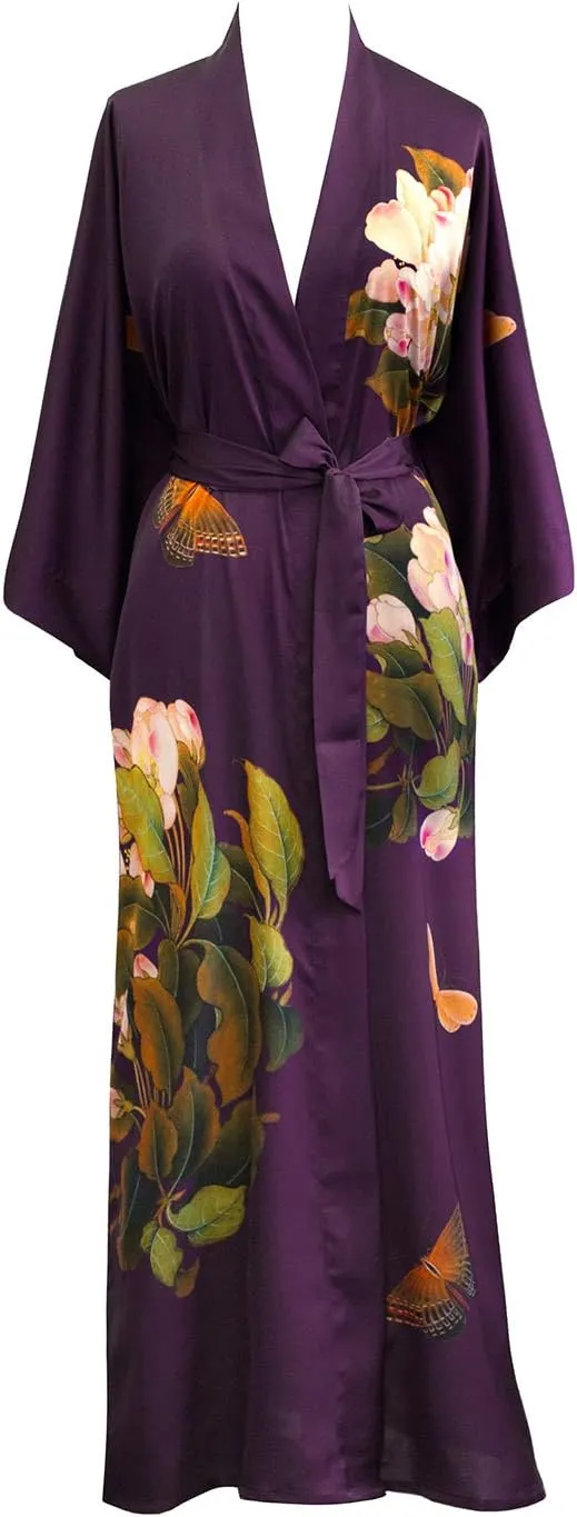 KIM ONO Women's Charmeuse Kimono Robe Long - Watercolor Floral