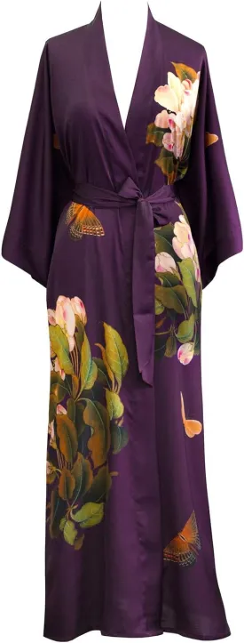 KIM ONO Women's Charmeuse Kimono Robe Long - Watercolor Floral
