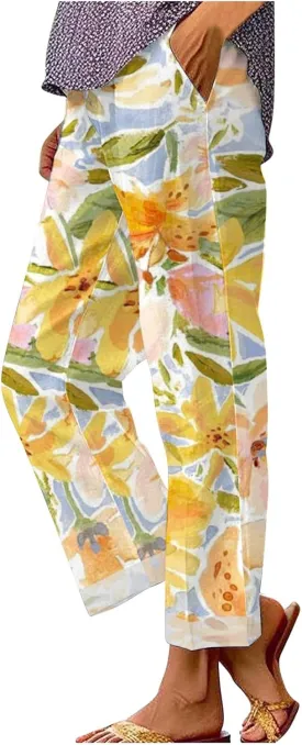 LCMTWX Linen Pants Women 2024 Cotton and Linen Casual Pants Wide Leg Loose Vacation Dresses for Women Parachute Pants