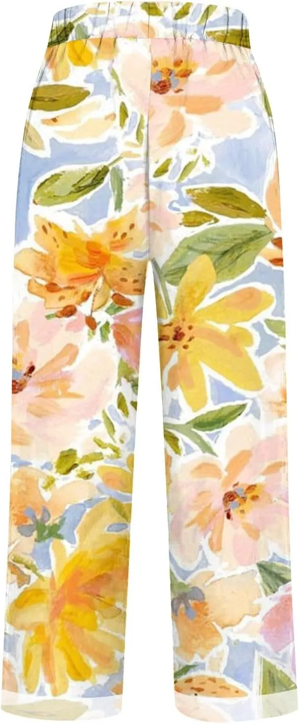 LCMTWX Linen Pants Women 2024 Cotton and Linen Casual Pants Wide Leg Loose Vacation Dresses for Women Parachute Pants