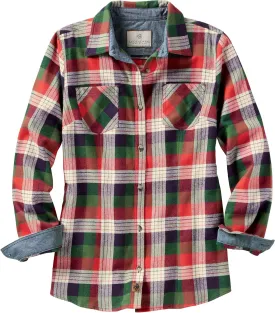 Legendary Whitetails Womens Cottage Escape Flannel Long Sleeve Plaid and Solid Color Clothes, Fitted Button Down