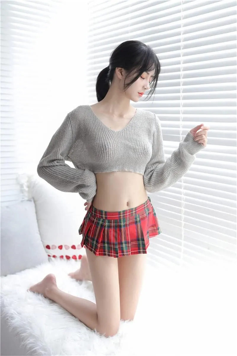 LICHMA Women Sexy Skirt Super Mini Pleated Plaid Role Play Schoolgirls Short Skirt Lingerie