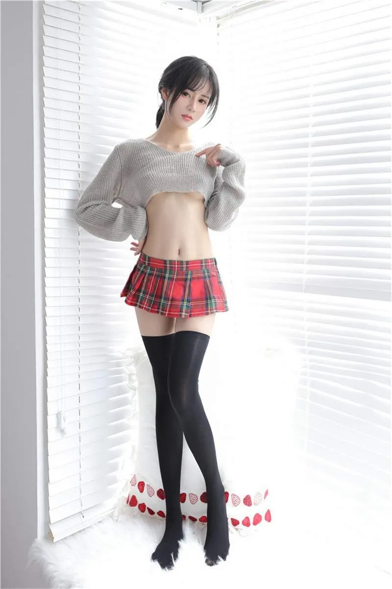 LICHMA Women Sexy Skirt Super Mini Pleated Plaid Role Play Schoolgirls Short Skirt Lingerie