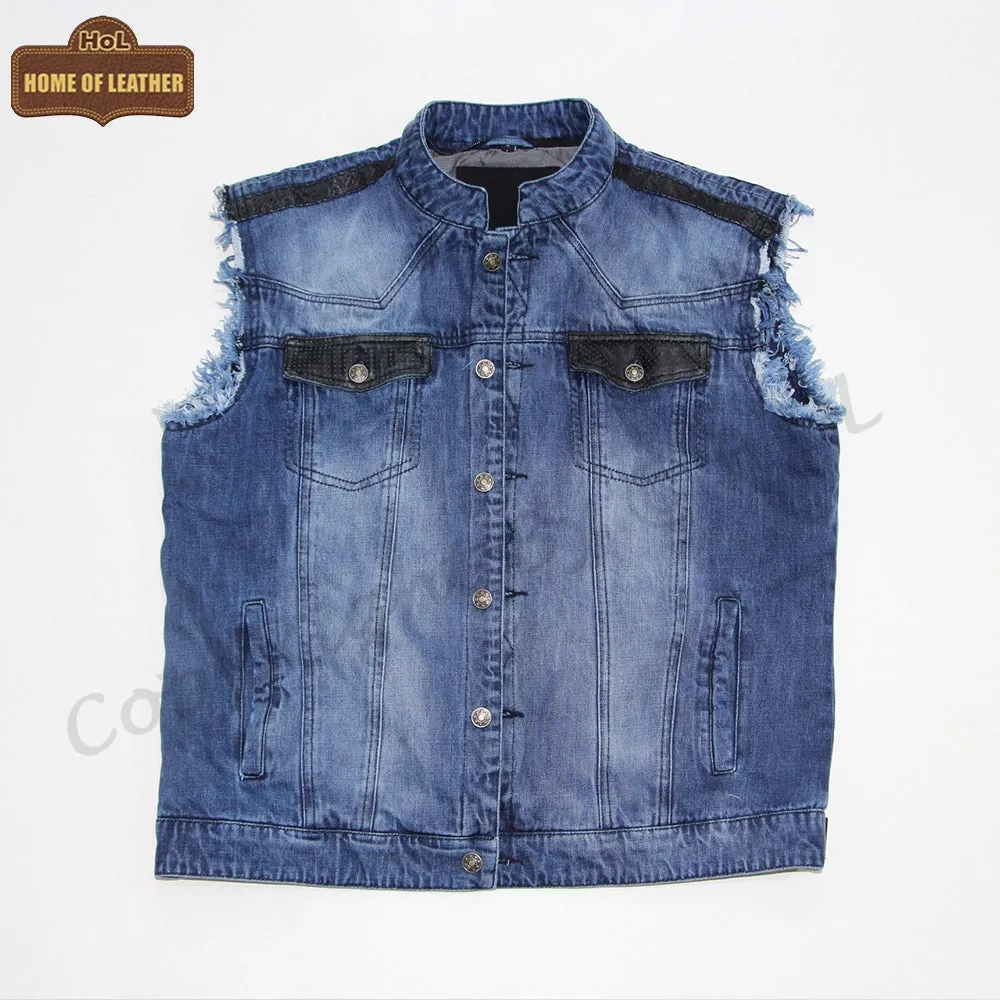 MDJ05 Men's Denim Sleeves Less Detachable Hooded Vest Blue Color Vest