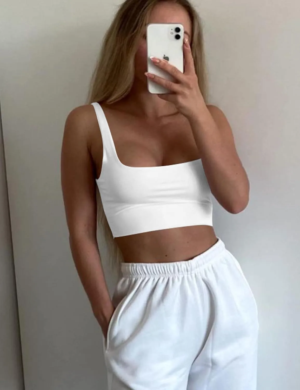 Mizoci Women's Basic Sleeveless Square Neck Cropped Double Layer Sexy Crop Tank Top