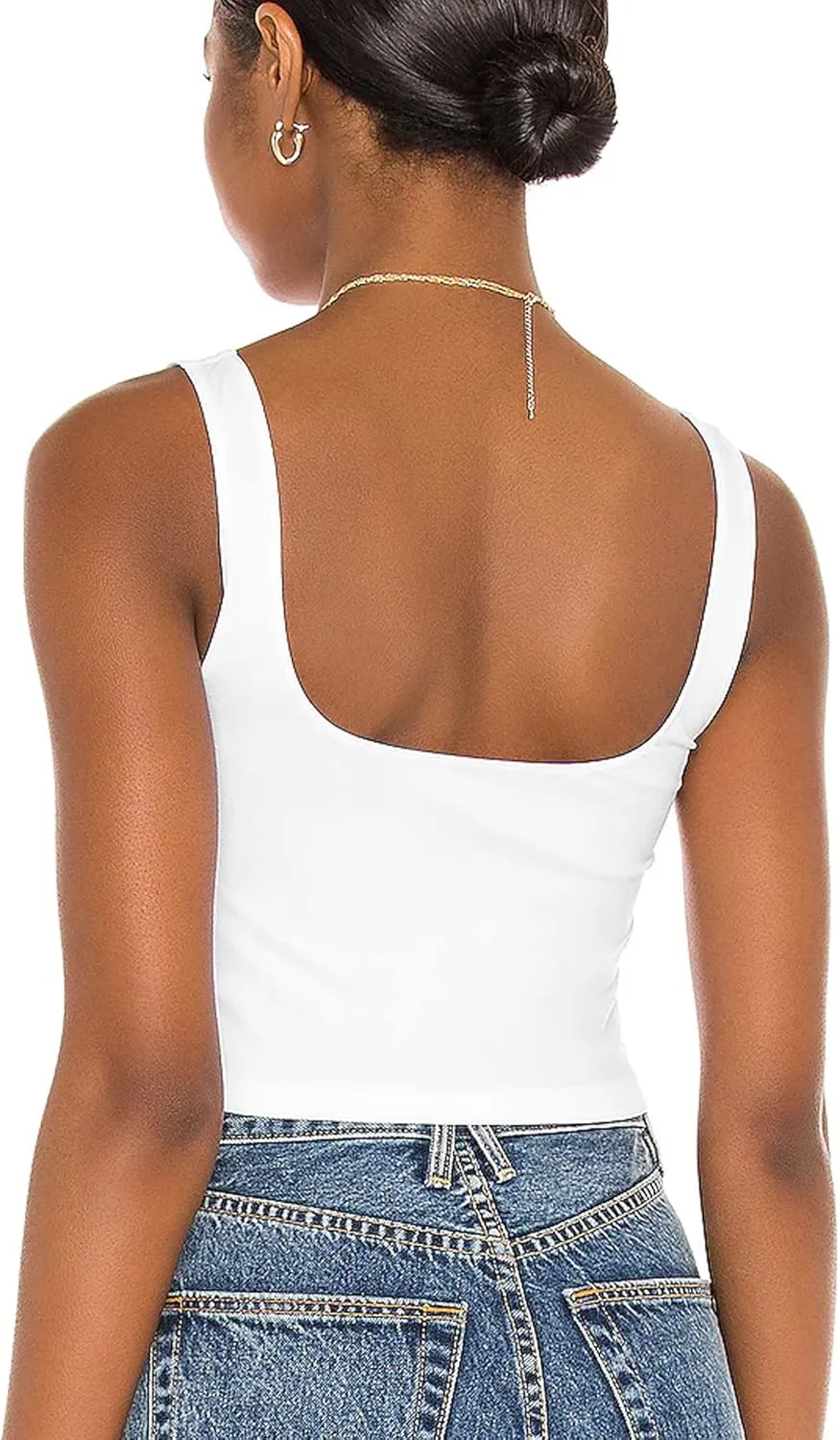 Mizoci Women's Basic Sleeveless Square Neck Cropped Double Layer Sexy Crop Tank Top