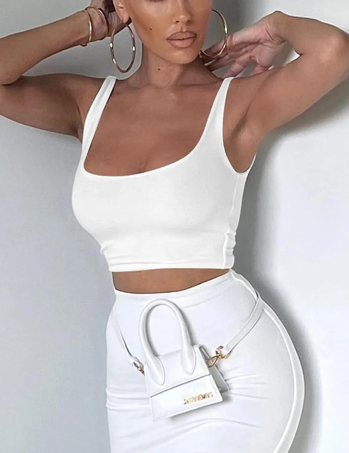 Mizoci Women's Basic Sleeveless Square Neck Cropped Double Layer Sexy Crop Tank Top