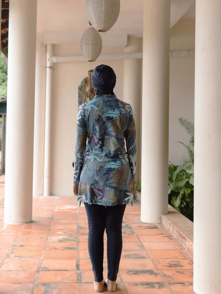 Modernly Modest Suria Tropical Muslimah Swimwear Set in Blue Purple (Plus Size Available)