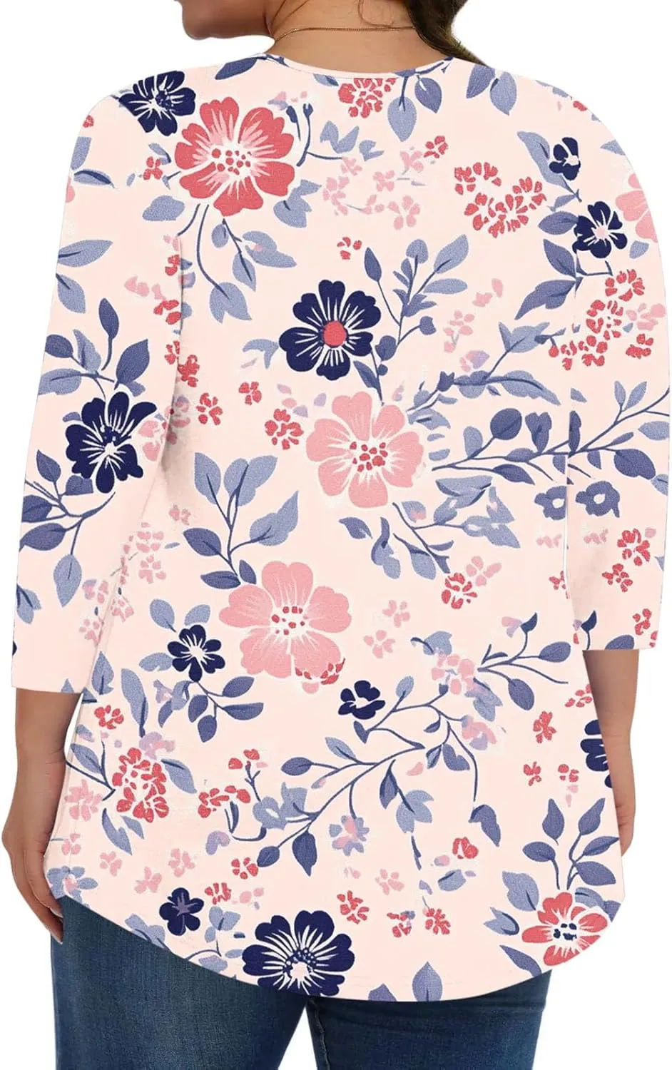 Plus Size Floral Tunic Tops for Women 3/4 Sleeve Loose Blouse Summer Casual Flowy Shirts Beach Boho Top