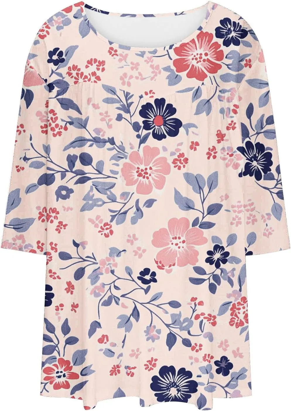 Plus Size Floral Tunic Tops for Women 3/4 Sleeve Loose Blouse Summer Casual Flowy Shirts Beach Boho Top