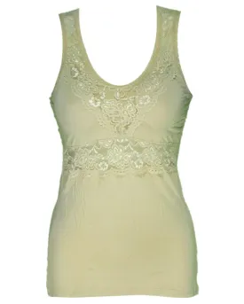 Premium Embroidered Camisole Padded With Lace - Skin Color - 8783