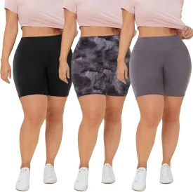 QGGQDD 3 Pack Plus Size Biker Shorts for Women  8" High Waisted Black Shorts for Yoga Workout (2X 3X 4X)