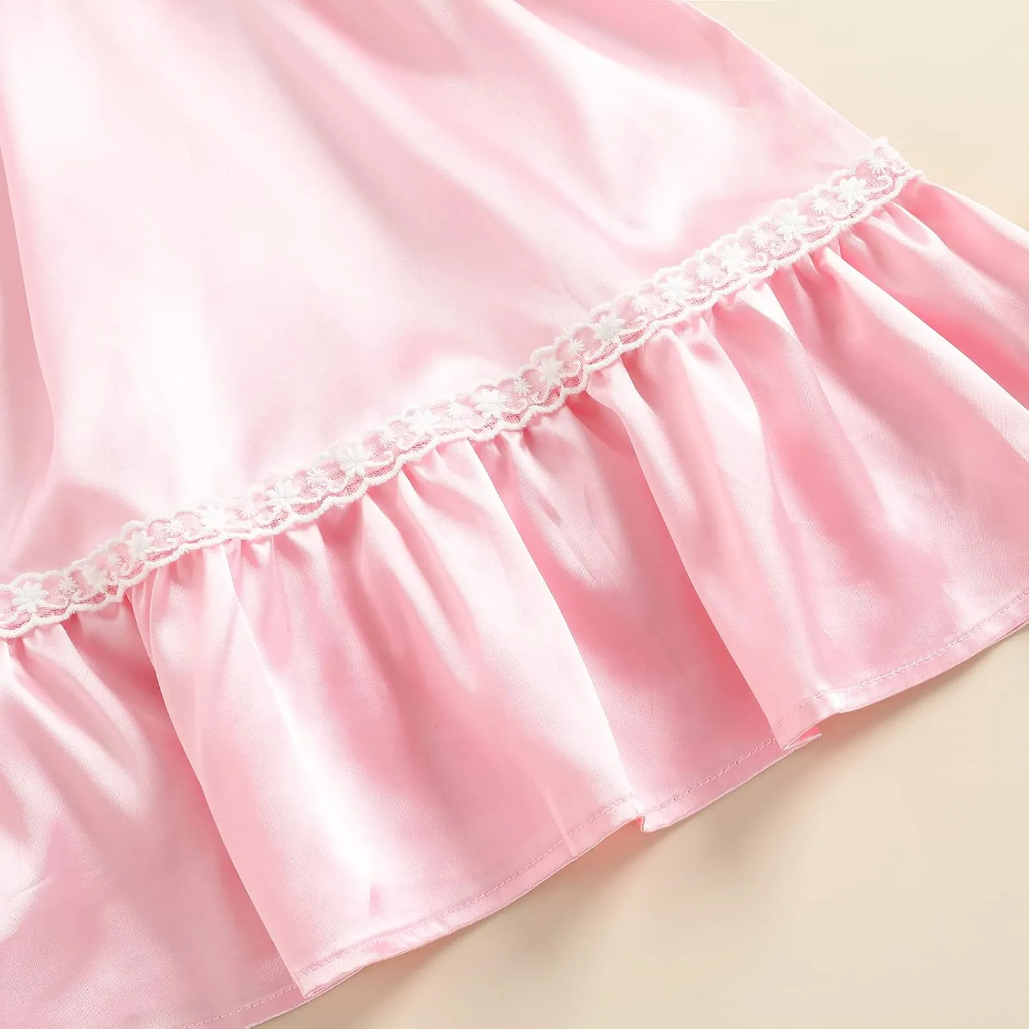 Qiylii Princess Kids Baby Girls Silk Nightgown Dress Ruffle Short Sleeve Satin Nightdress Sleeper Outfits