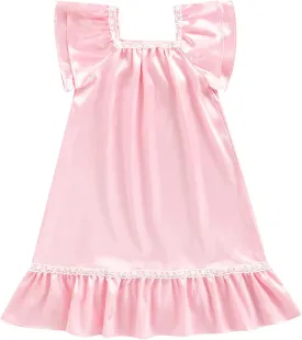 Qiylii Princess Kids Baby Girls Silk Nightgown Dress Ruffle Short Sleeve Satin Nightdress Sleeper Outfits