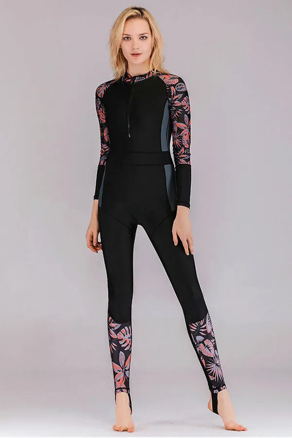 Quick-drying UPF50 Tropical Floral Print Front Zip Fullsuit Wetsuit