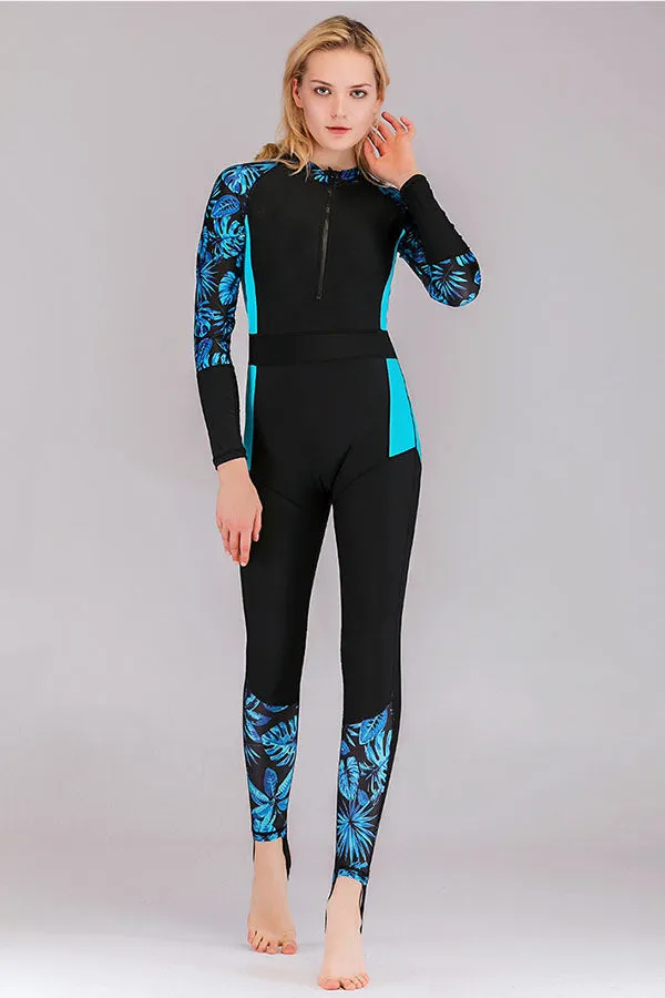 Quick-drying UPF50 Tropical Floral Print Front Zip Fullsuit Wetsuit