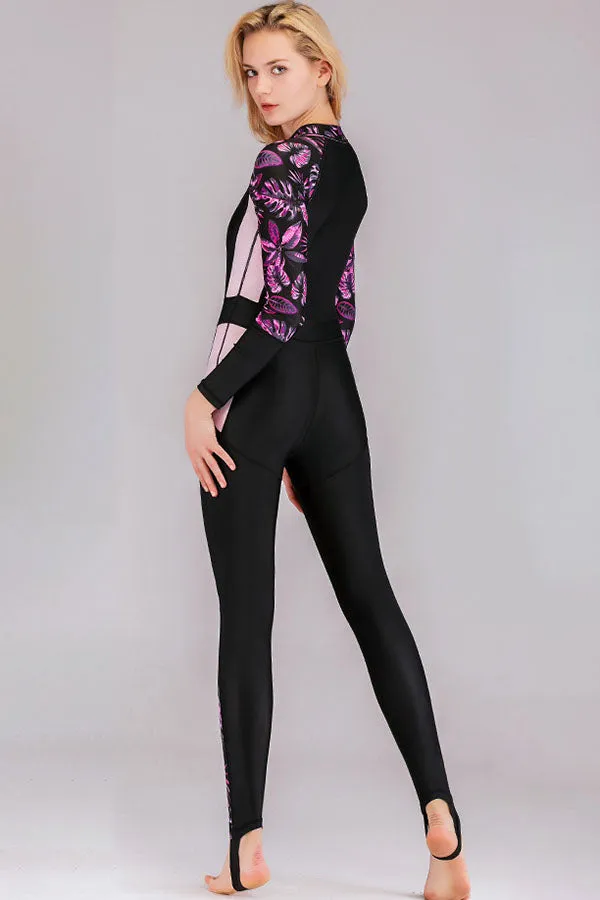 Quick-drying UPF50 Tropical Floral Print Front Zip Fullsuit Wetsuit