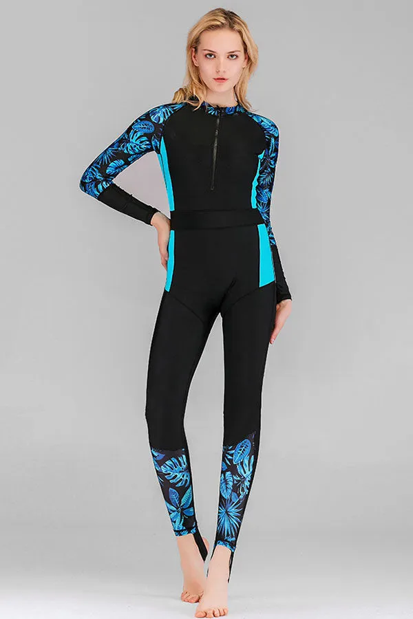 Quick-drying UPF50 Tropical Floral Print Front Zip Fullsuit Wetsuit
