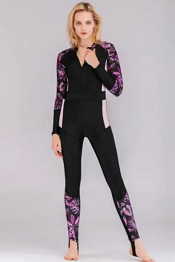 Quick-drying UPF50 Tropical Floral Print Front Zip Fullsuit Wetsuit