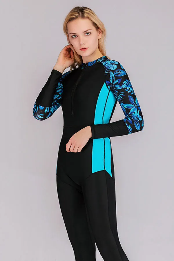 Quick-drying UPF50 Tropical Floral Print Front Zip Fullsuit Wetsuit