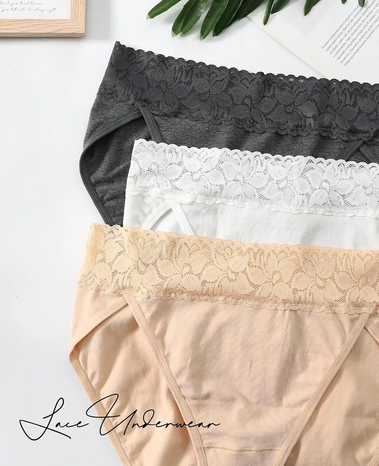 RHYFF Womens Underwear Cotton Bikini Panties High Cut Lace Panty Stretch Hipster Underpants Ladies Briefs S-XXL