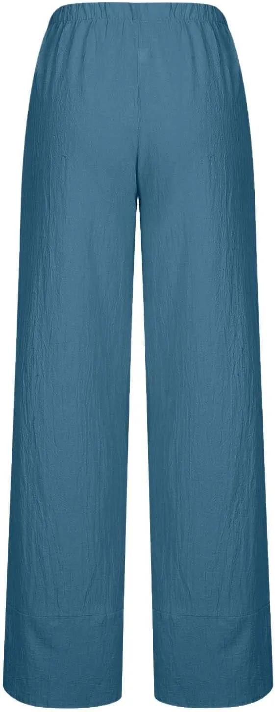 Ruziyoog Capri Pants for Women Casual Summer Cotton Linen Wide Leg Capris Elastic Waist Palazzo Cropped Comfy Baggy Trousers