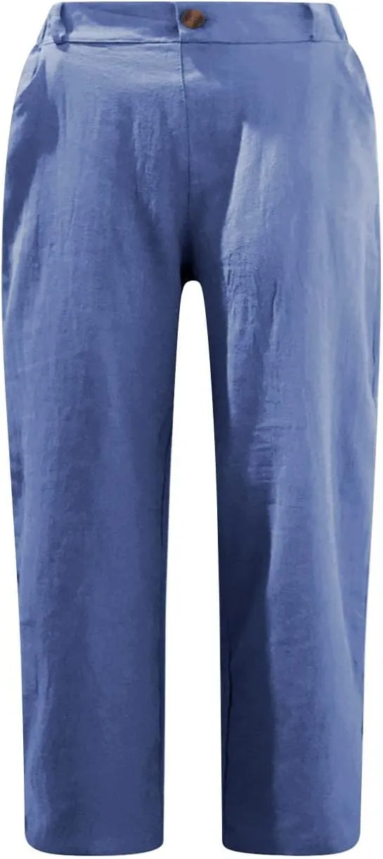 Ruziyoog Womens Capri Pants Casual 2025 Summer Drawstring Elastic Waist Cotton Linen Pant Cropped Comfy Baggy Trousers