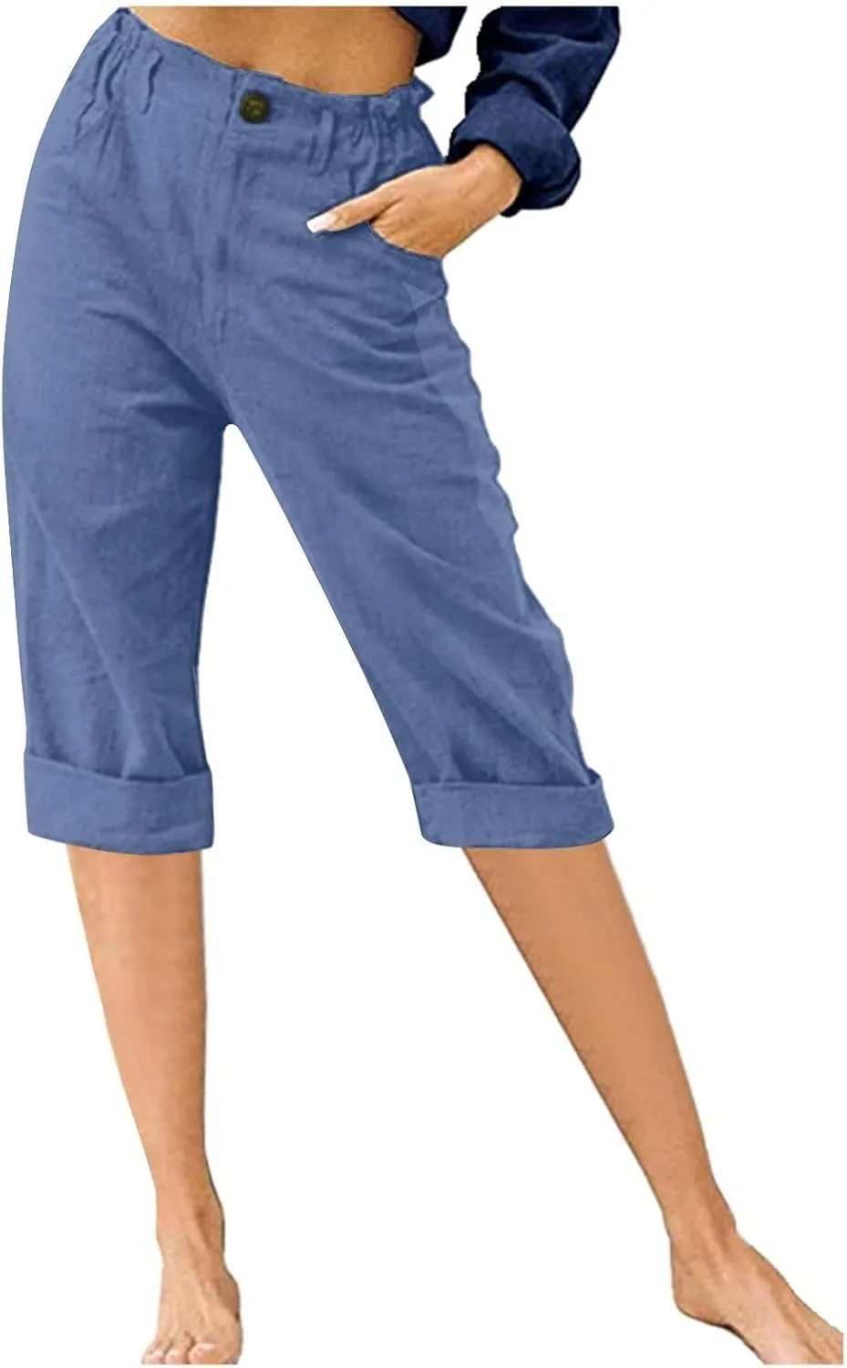 Ruziyoog Womens Capri Pants Casual 2025 Summer Drawstring Elastic Waist Cotton Linen Pant Cropped Comfy Baggy Trousers