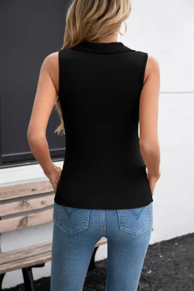 SANDERY Womens Ribbed Tank Top Sleeveless Tops Collared V Neck Polo Shirts Slim Fit Knit Basic Going Out Tops 2025