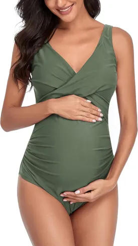 SUMMERSUNSHINE Maternity One Piece Swimwear Front Cross Pregnancy Swimsuit Bathing Suit Maternity Bikini