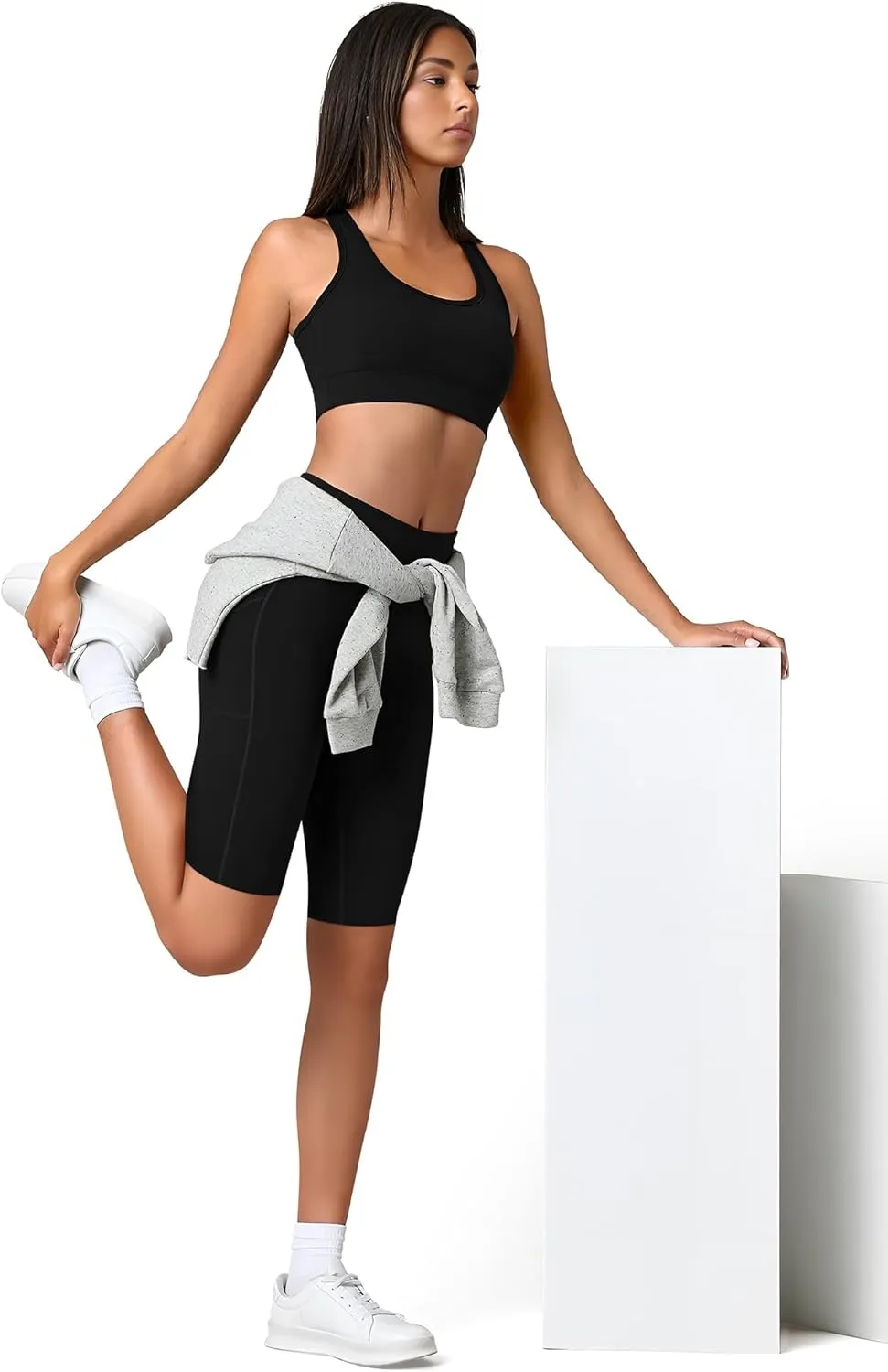 SUNCLOVE 3 Pack Biker Shorts for Women Tummy Control Workout Yoga Gym Running Shorts with Pockets