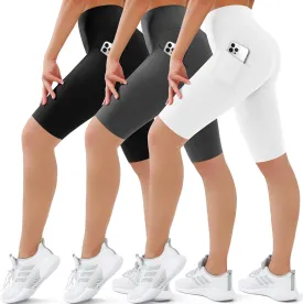 SUNCLOVE 3 Pack Biker Shorts for Women Tummy Control Workout Yoga Gym Running Shorts with Pockets