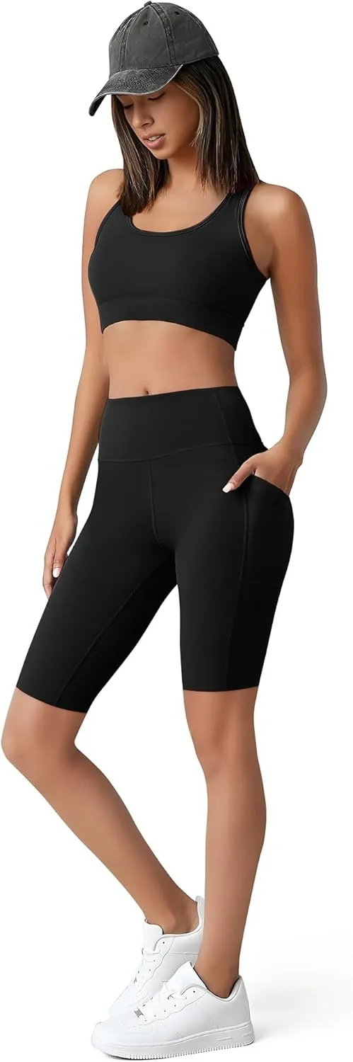 SUNCLOVE 3 Pack Biker Shorts for Women Tummy Control Workout Yoga Gym Running Shorts with Pockets