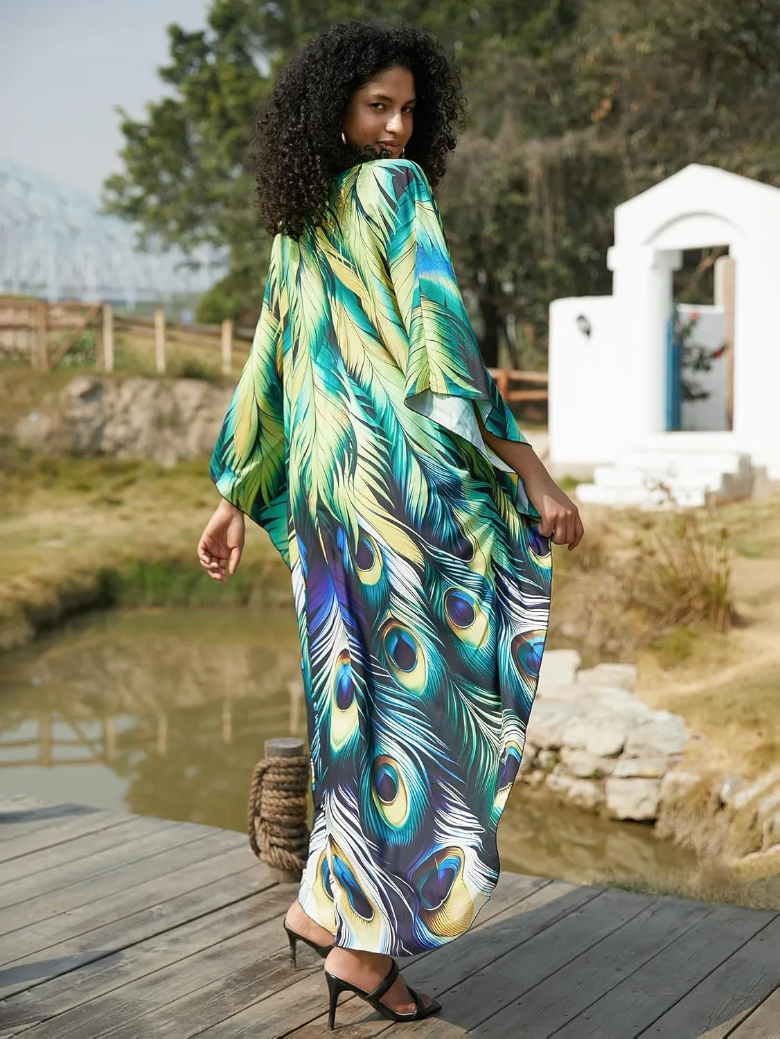Swimsuit Cover ups Plus Size Caftans Beach Cover Up Maxi Beach Dress Vneck Batwing Sleeve Kaftan Dresses for Women