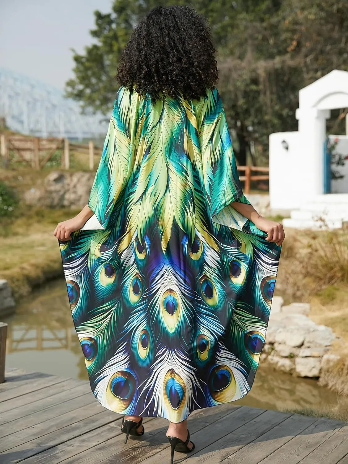 Swimsuit Cover ups Plus Size Caftans Beach Cover Up Maxi Beach Dress Vneck Batwing Sleeve Kaftan Dresses for Women