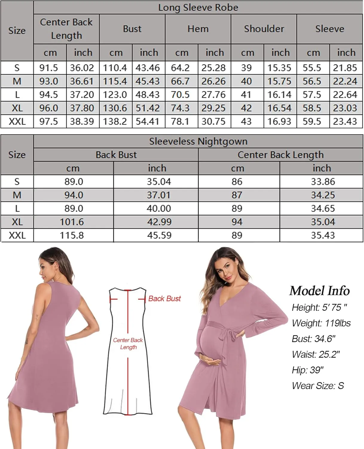 SWOMOG Women Maternity Nursing Gown and Robe Set 3 in 1 Labor Delivery Nursing Nightgown for Breastfeeding Hospital Bathrobe