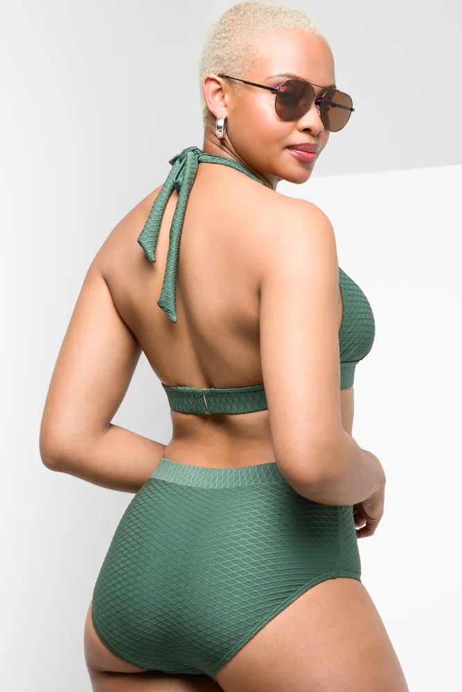 Textured High Waisted Brief Bikini Bottom Green