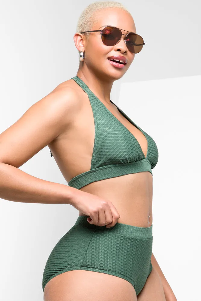 Textured High Waisted Brief Bikini Bottom Green