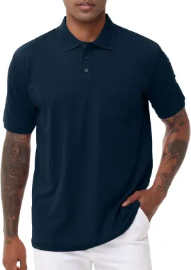 TIHEEN Men's Big & Tall Moisture Wicking Performance Golf Polo Shirt with Pocket Short Sleeve