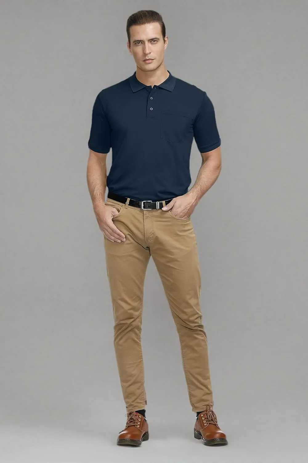 TIHEEN Men's Big & Tall Moisture Wicking Performance Golf Polo Shirt with Pocket Short Sleeve