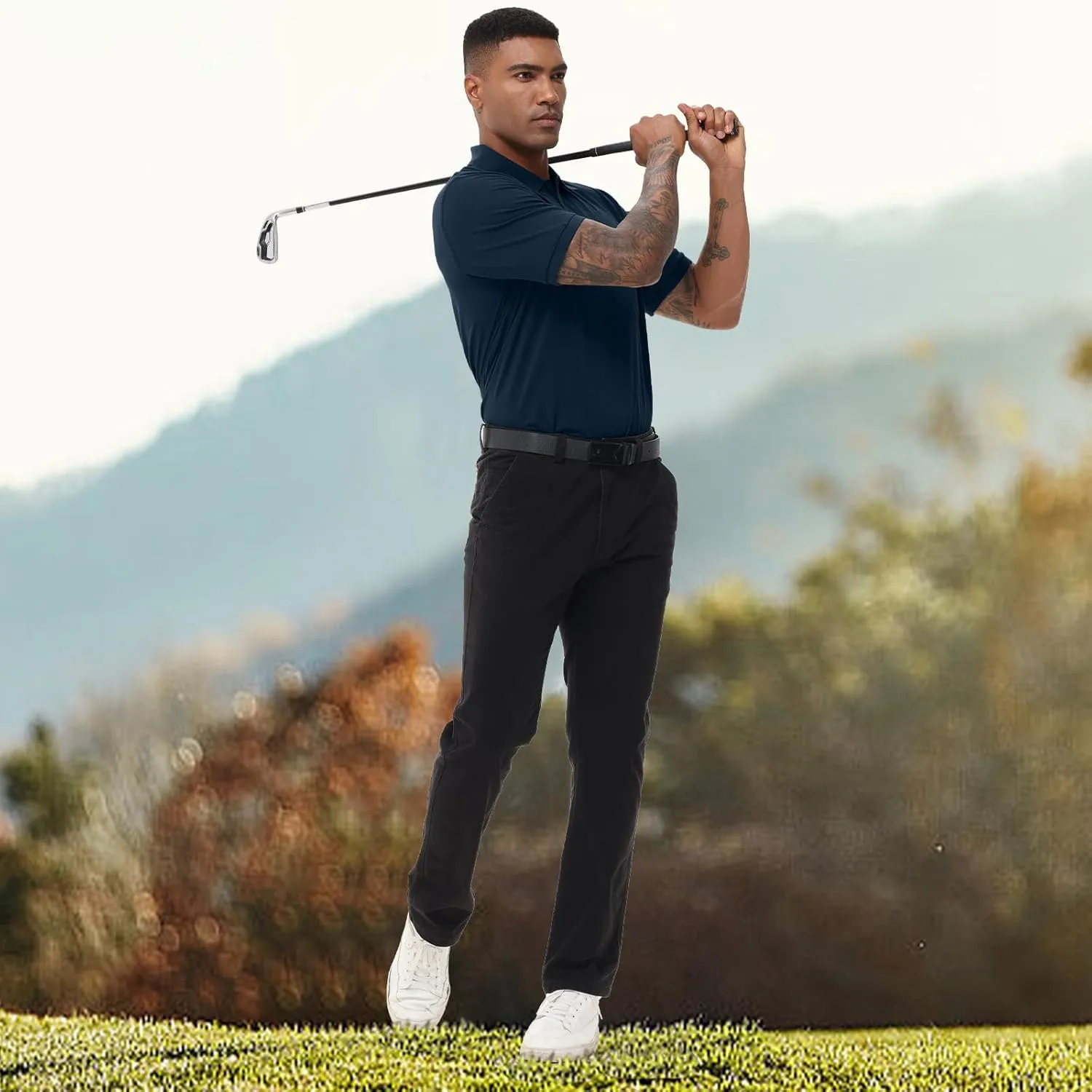 TIHEEN Men's Big & Tall Moisture Wicking Performance Golf Polo Shirt with Pocket Short Sleeve